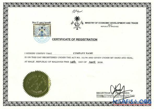 Realistic Maldives Certificate of Registration sample